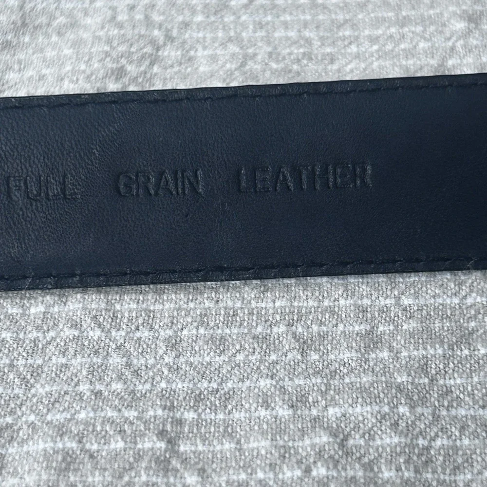 NWT DKNY Black Full Grain Leather Belt Silver Buckle Size 36